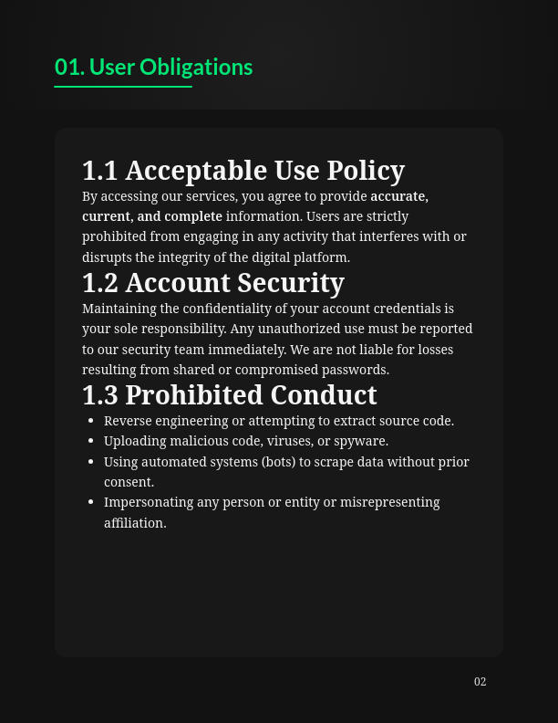 E-commerce and Service User Agreement