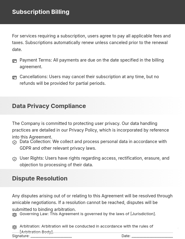 SaaS Service User Agreement