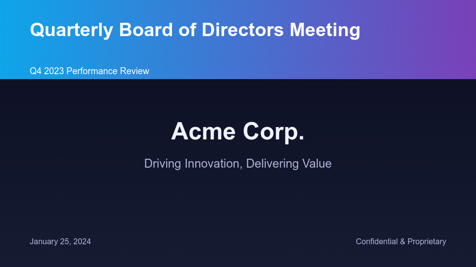 Corporate Board Quarterly Strategic Review