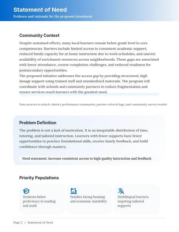 Professional Non-Profit Grant Funding Request