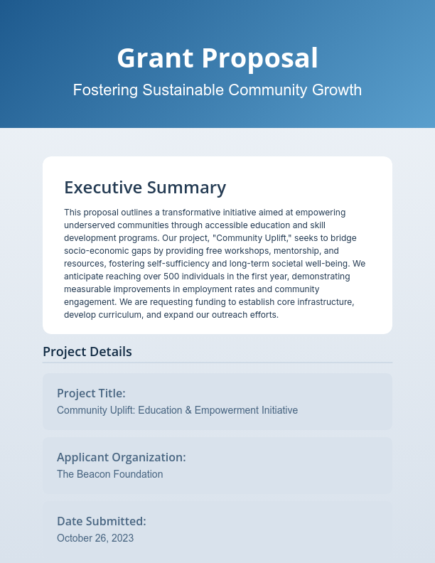 Community Project Grant Funding Request