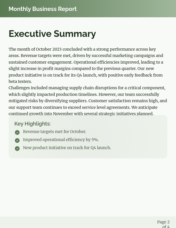 Comprehensive Monthly Business Performance Review