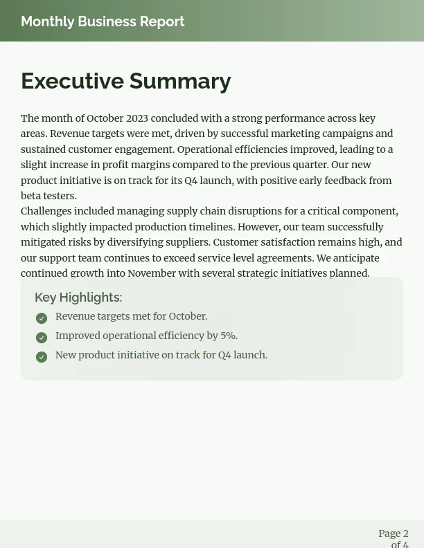 Comprehensive Monthly Business Performance Review