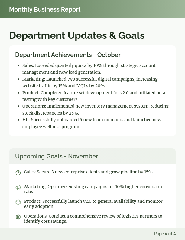 Comprehensive Monthly Business Performance Review