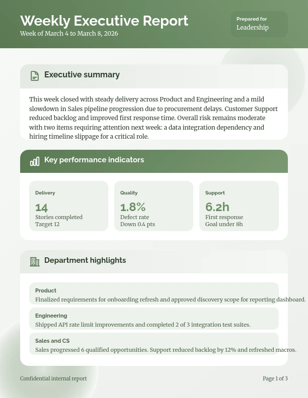 Weekly Departmental Status Overview