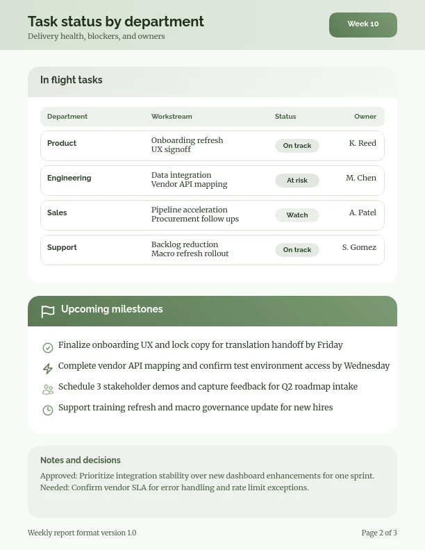 Weekly Departmental Status Overview