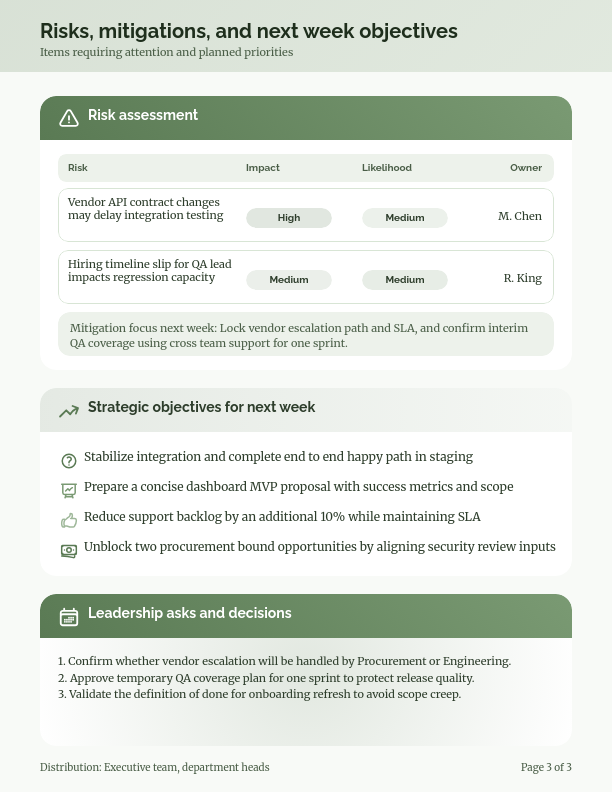 Weekly Departmental Status Overview