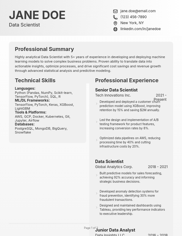 Senior Data Scientist Technical CV
