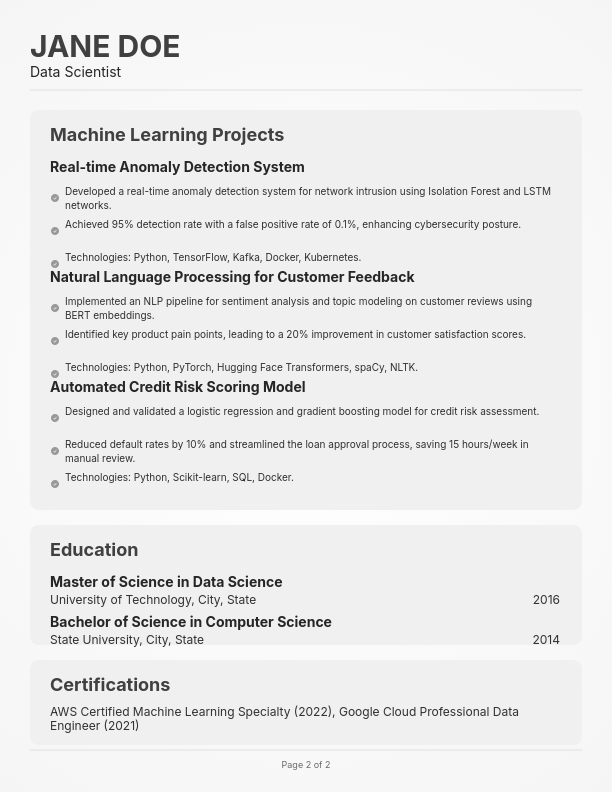 Senior Data Scientist Technical CV