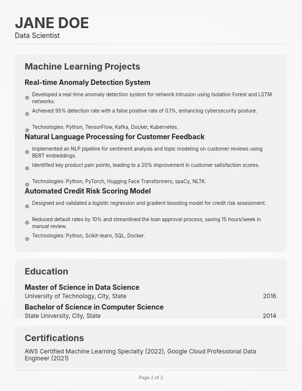 Senior Data Scientist Technical CV