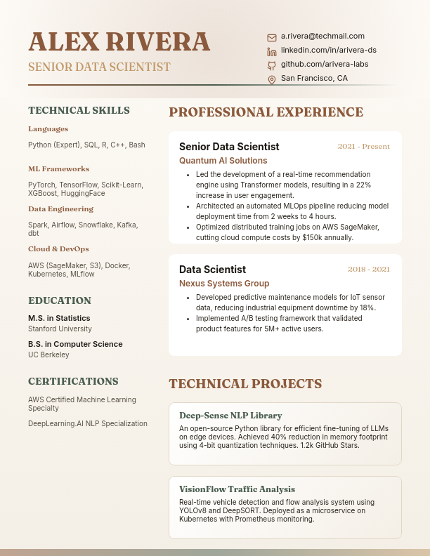 Senior Data Scientist Technical Resume