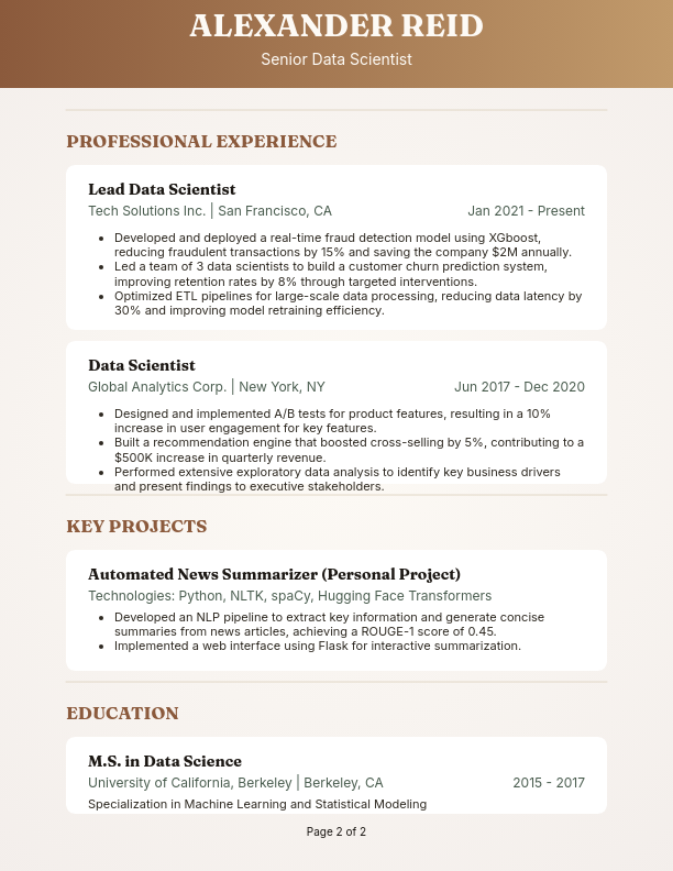 Technical Data Science Career Profile