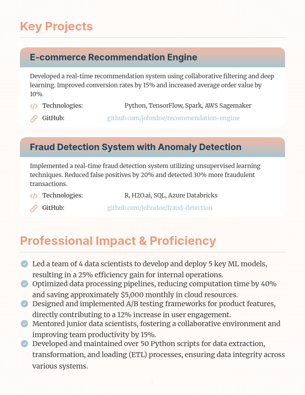 Modern Machine Learning Engineer Resume