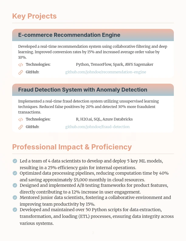 Modern Machine Learning Engineer Resume
