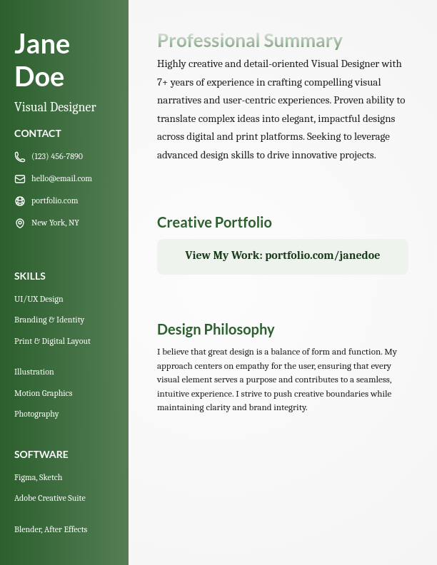 Bold Graphic Artist Career Summary