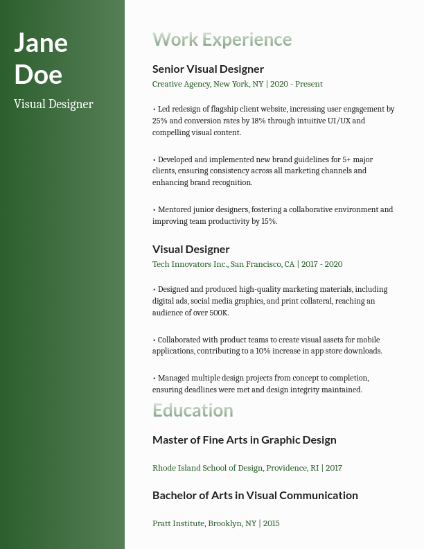 Bold Graphic Artist Career Summary