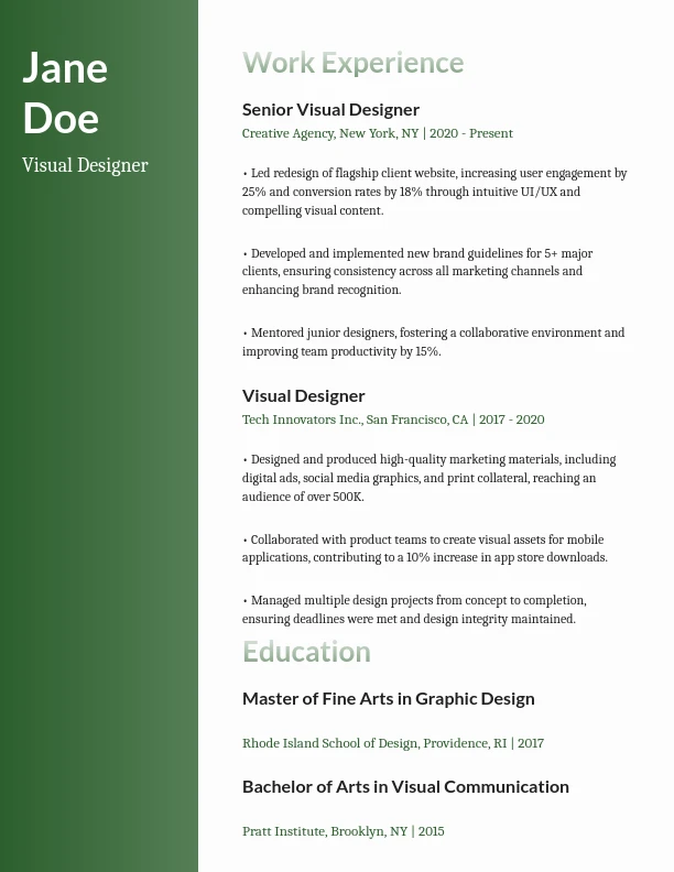 Bold Graphic Artist Career Summary