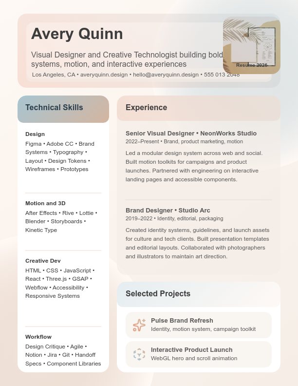 Visual Designer Skill-Focused Resume