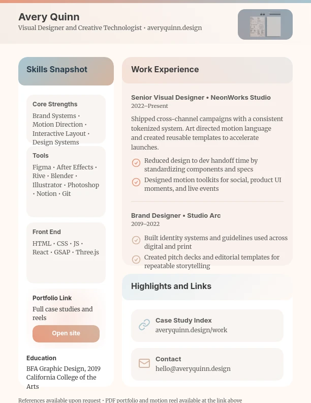 Visual Designer Skill-Focused Resume