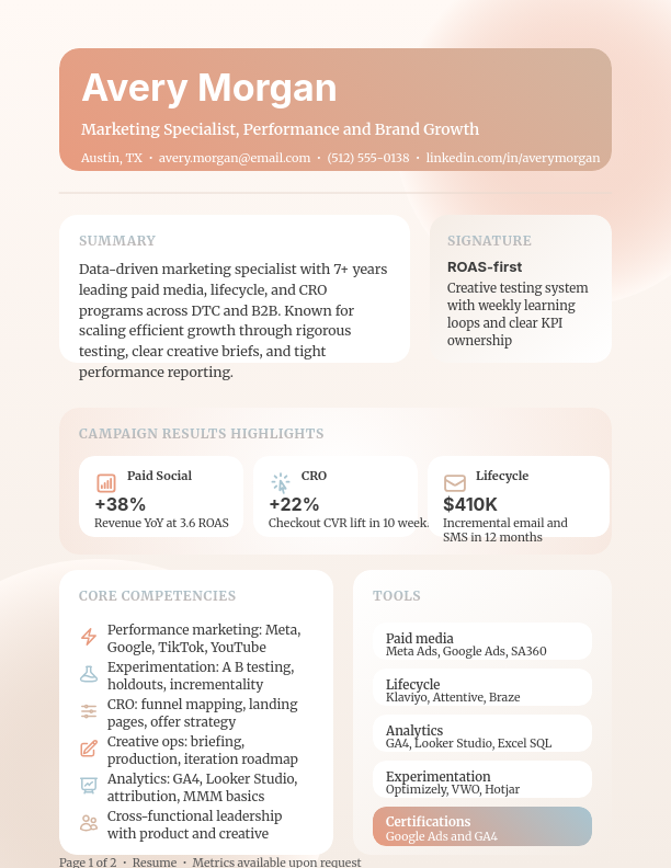 Strategic Brand Marketing Professional Resume