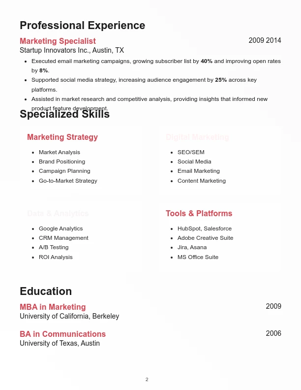 Strategic Growth Marketing Lead Resume