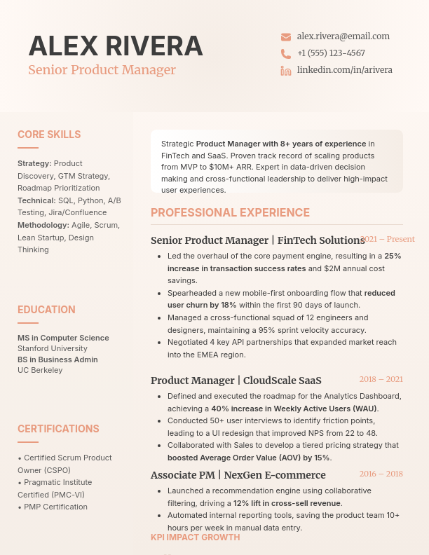 Strategic Technical Product Manager Resume