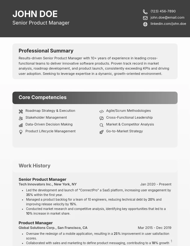 Strategic Product Leader Professional Profile