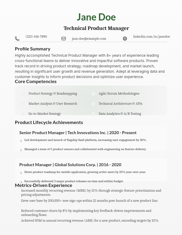 Data-Driven Senior Product Manager Profile
