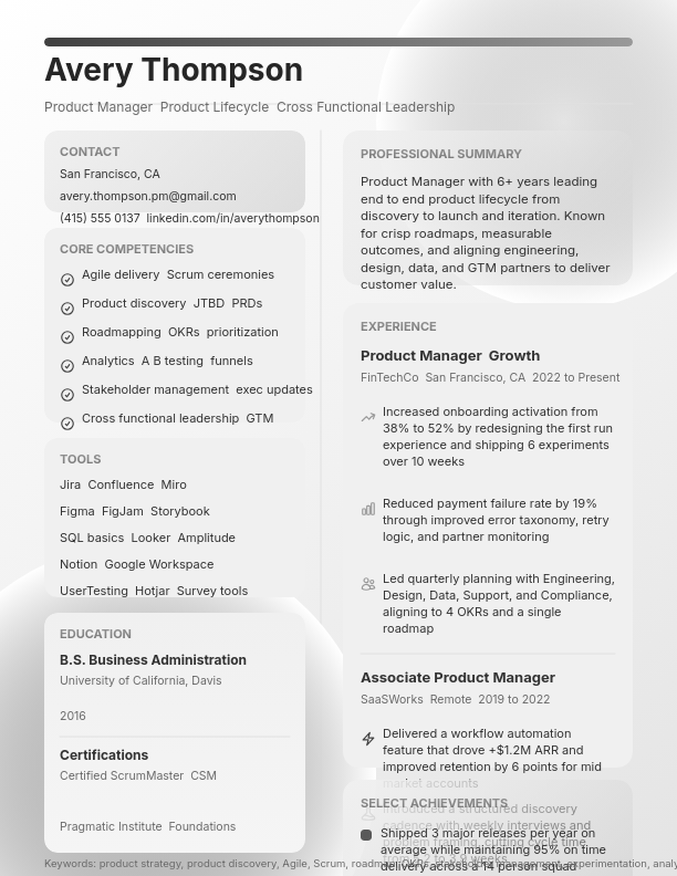 Strategic Tech Product Manager Resume