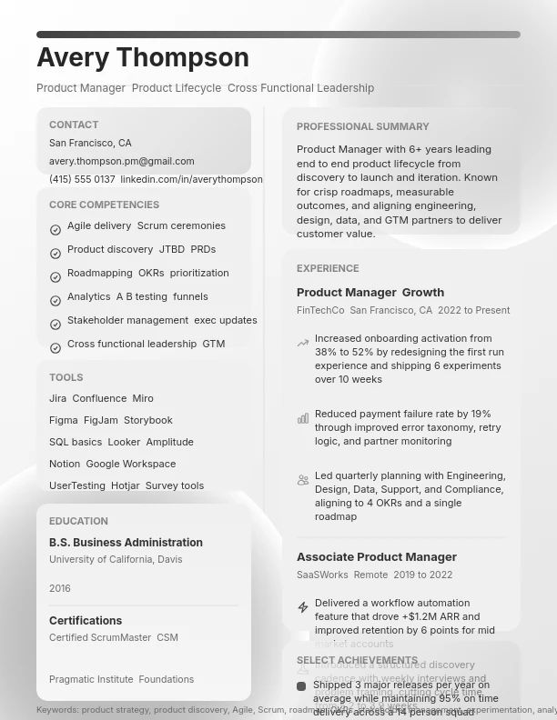 Strategic Tech Product Manager Resume