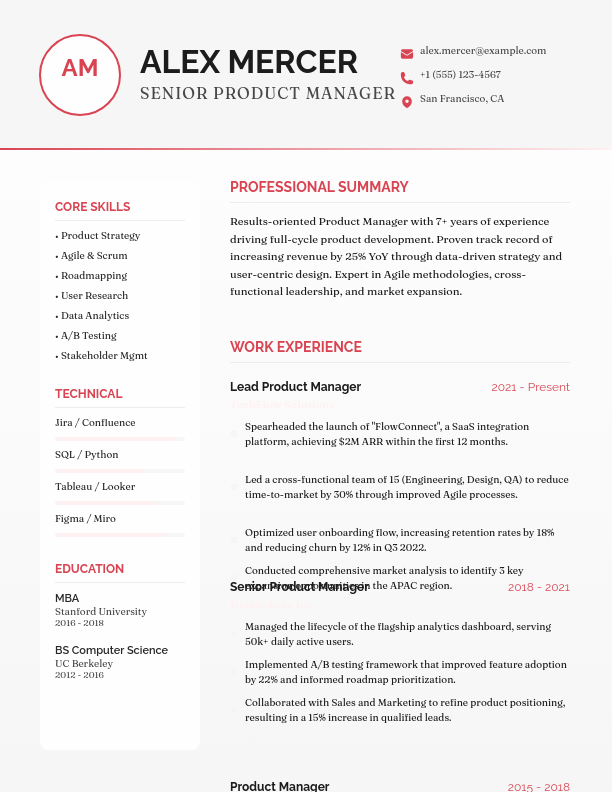 Strategic Product Leader Professional Profile