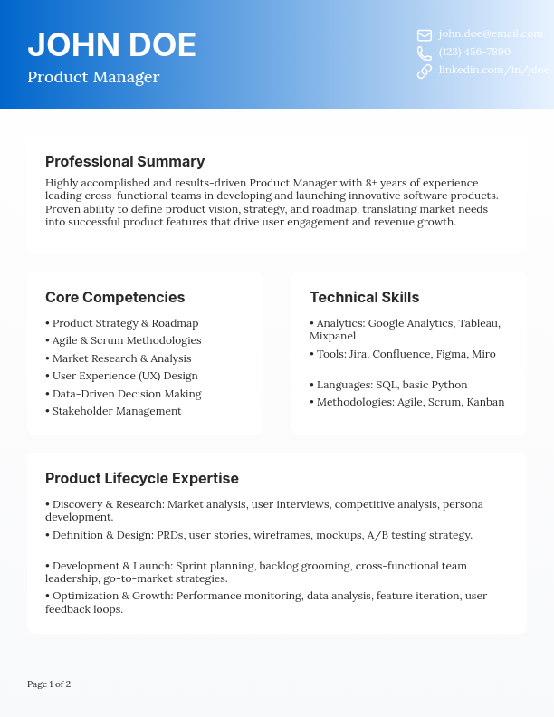 Modern Technical Product Manager Resume
