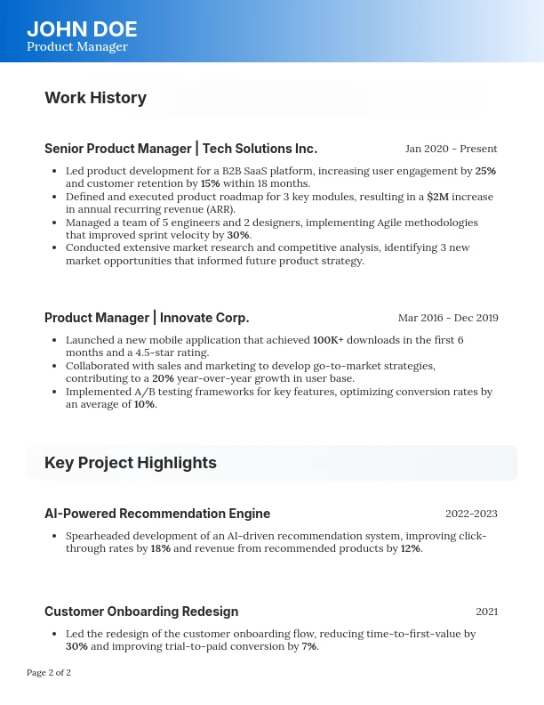 Modern Technical Product Manager Resume