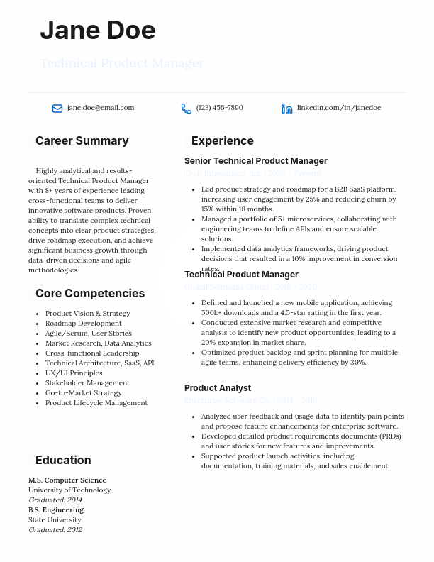 Technical Product Manager Growth Resume