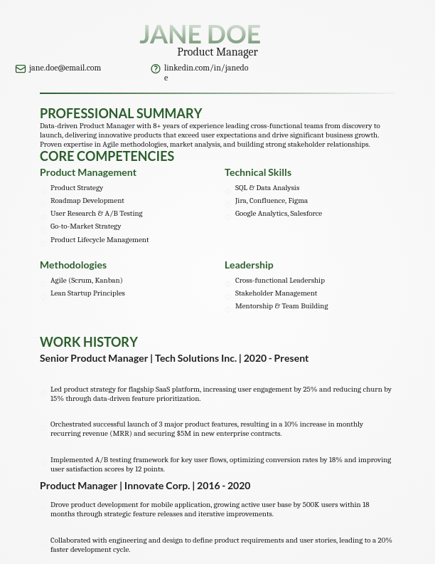 Data-Driven Product Manager Resume