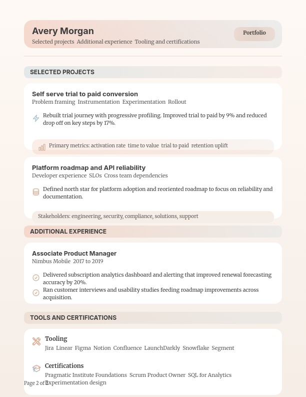 Strategic Product Manager Performance CV