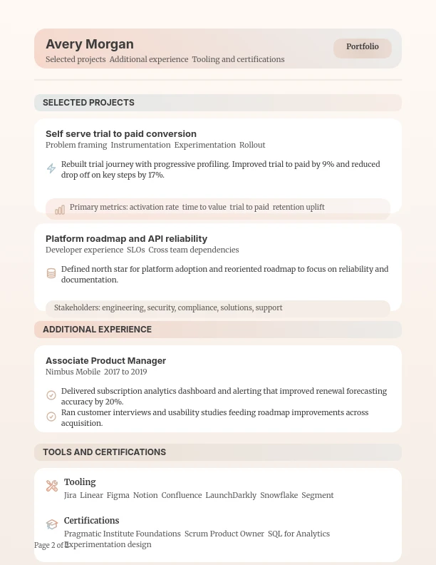 Strategic Product Manager Performance CV