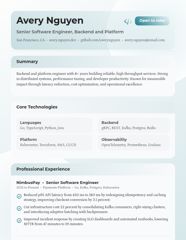 Modern Full Stack Developer Career Profile