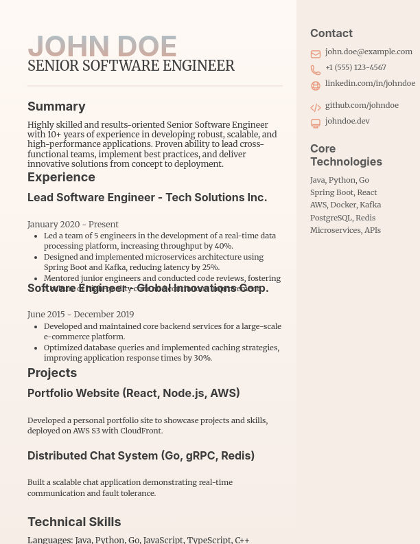 Senior Full Stack Engineer Professional CV