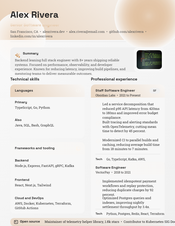Full Stack Software Engineer Technical Profile
