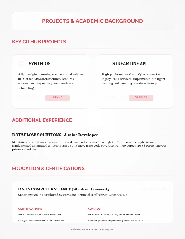 Modern Full Stack Software Engineer CV