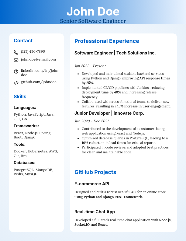 Modern Full Stack Engineer Technical Profile