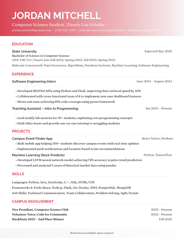 Modern Academic Internship Resume