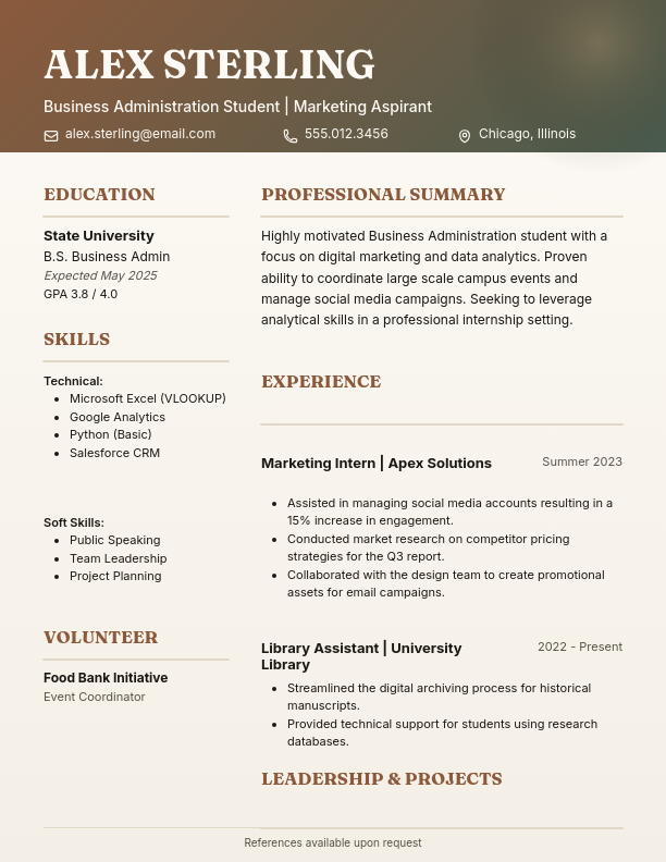 Academic Achievement and Internship Resume