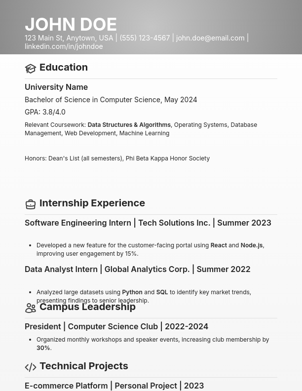 Modern Internship and Academic Student Resume