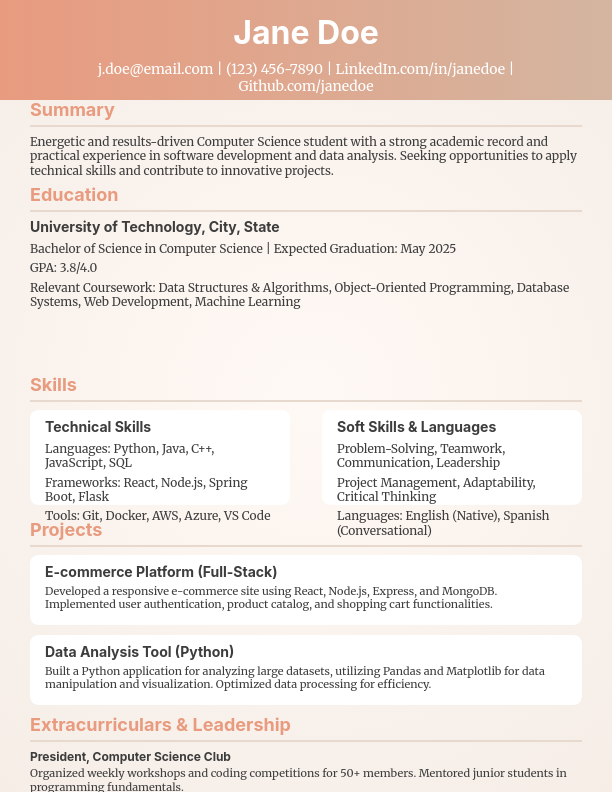 Fresh Graduate Skills-Focused Resume