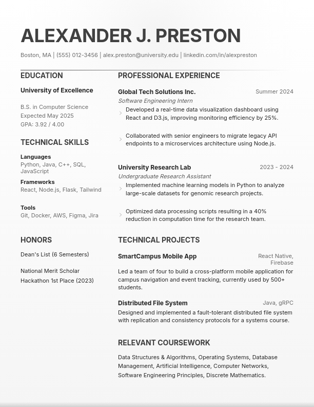 Modern Collegiate Academic and Internship CV