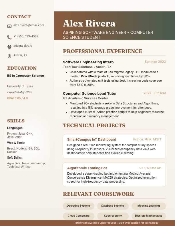 Modern Student Internship and Project Resume