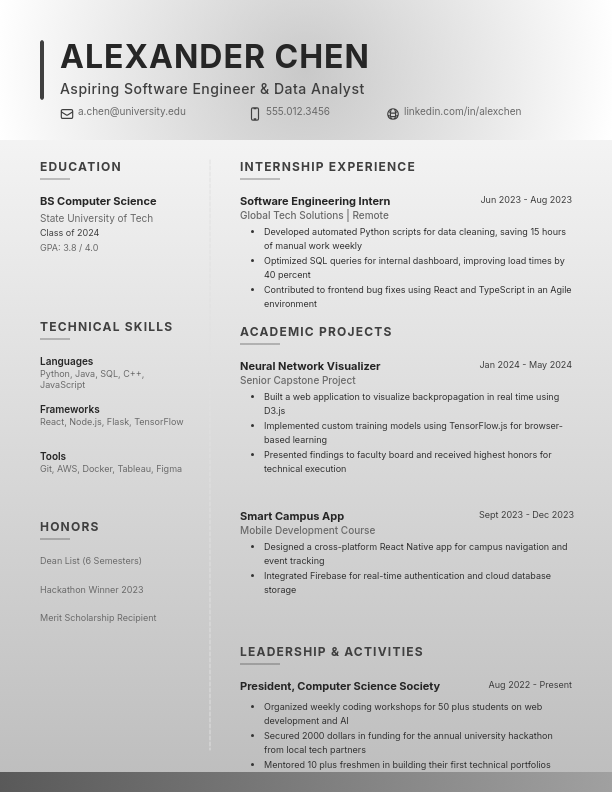 Entry-Level Internship Student Resume