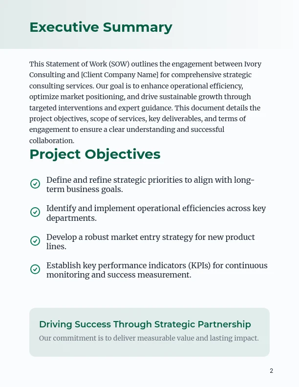 Strategic Business Consulting Statement of Work